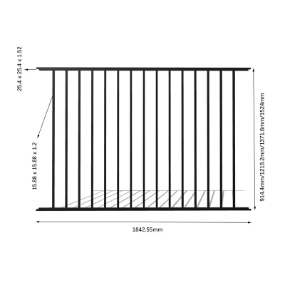 2 Rail Flat Top Aluminum Fence Size