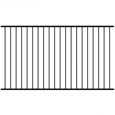 2 rail Black Powder Coated Steel Welded Flat Top Fence