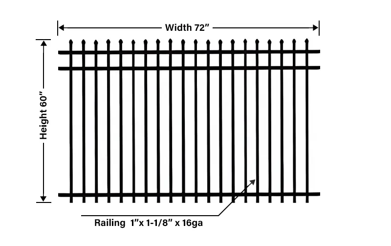 Aluminum 3 Rail Press Point Fence Size Detail