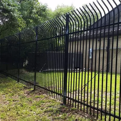 Black Steel Curved Spear Top Fence Application