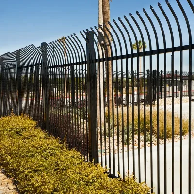 Powder Coated Steel Welded Commercial Curved Spear Top Fence application