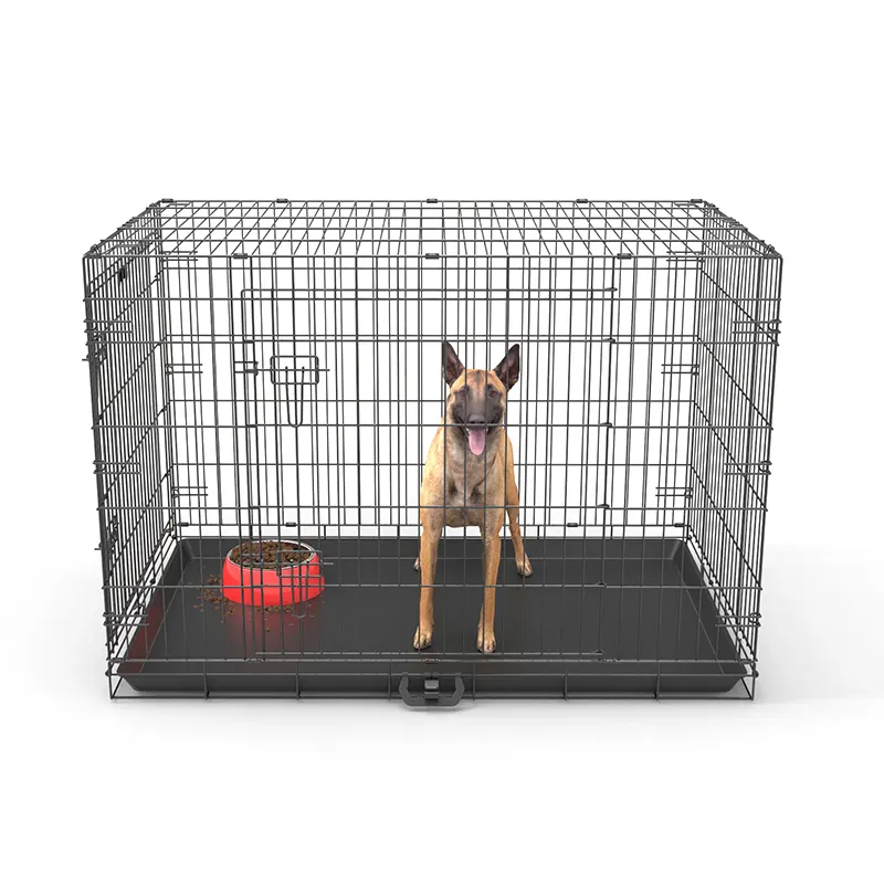 Black Powder Coated Folding Wire Dog Crate