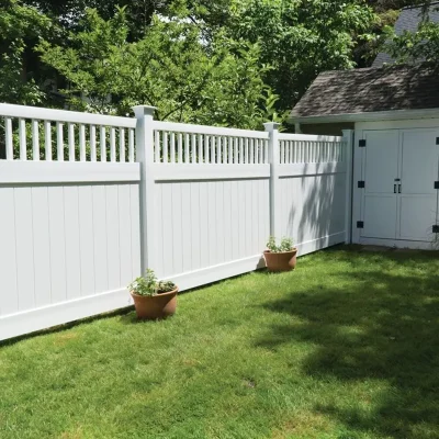 5ft Tall White Closed Vinyl Picket Privacy Fence Application