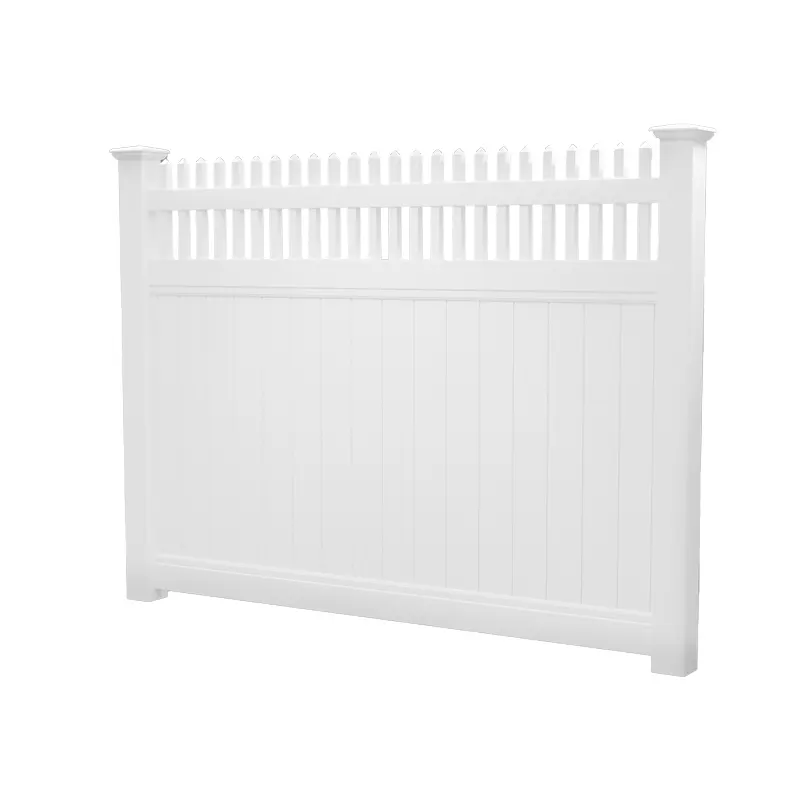 6ft Tall White Vinyl Privacy Fence Panel with Straight Picket Top
