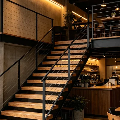 Adjustable Cable Infill Stair Railing Application