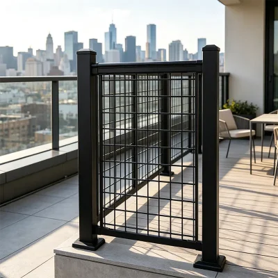 Flat Top Infill Railing with Mesh Panel for Balcony