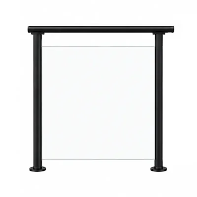 Stainless Steel Glass Railing with Black Top Handrails